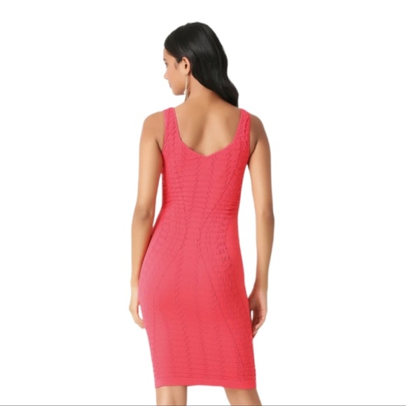 Bebe bodycon midi dress textured seamless coral red P/S - Picture 2 of 5